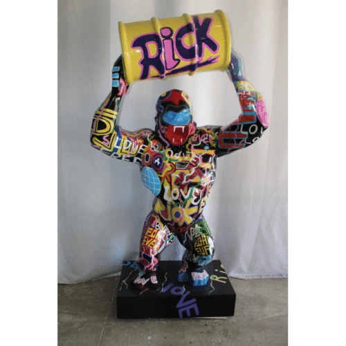 Giant Resin Gorilla Statue Holding a Barrell 28" x 21" x 83"H