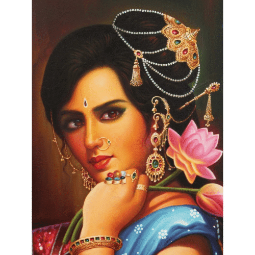 "Padmini" The Lotus Lady Oil Painting On Canvas | Oil Painting On Canvas
