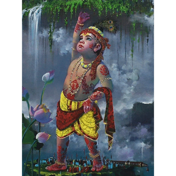Giridhar Gopal Hold Govardhan Mount | Acrylic Painting On Canvas | By Bijay Biswaal